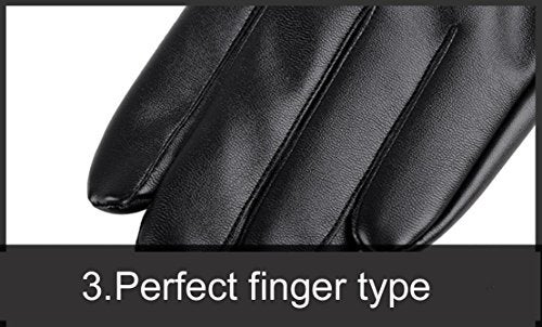 AZYOUNG Men’s Winter Autumn Black Brown PU Leather Plus Thick Velvet Touch Screen Gloves - Image 5