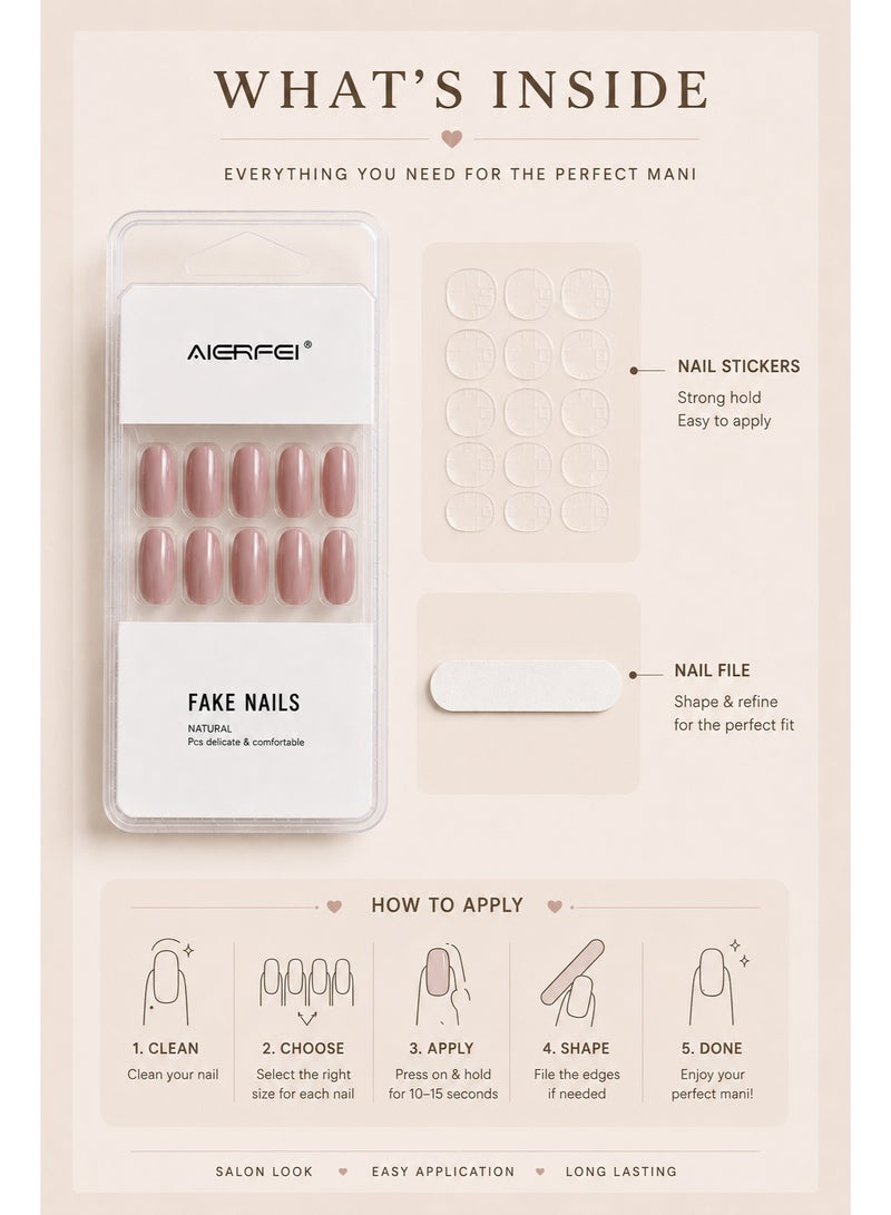 AIERFEI Premium Dusty Pink Glossy Press On Nails – 24 Pcs Reusable Fake Nails Set for Women, Short Oval Full Cover Artificial Nails with Comfortable Fit for Daily Wear & Parties - Image 4