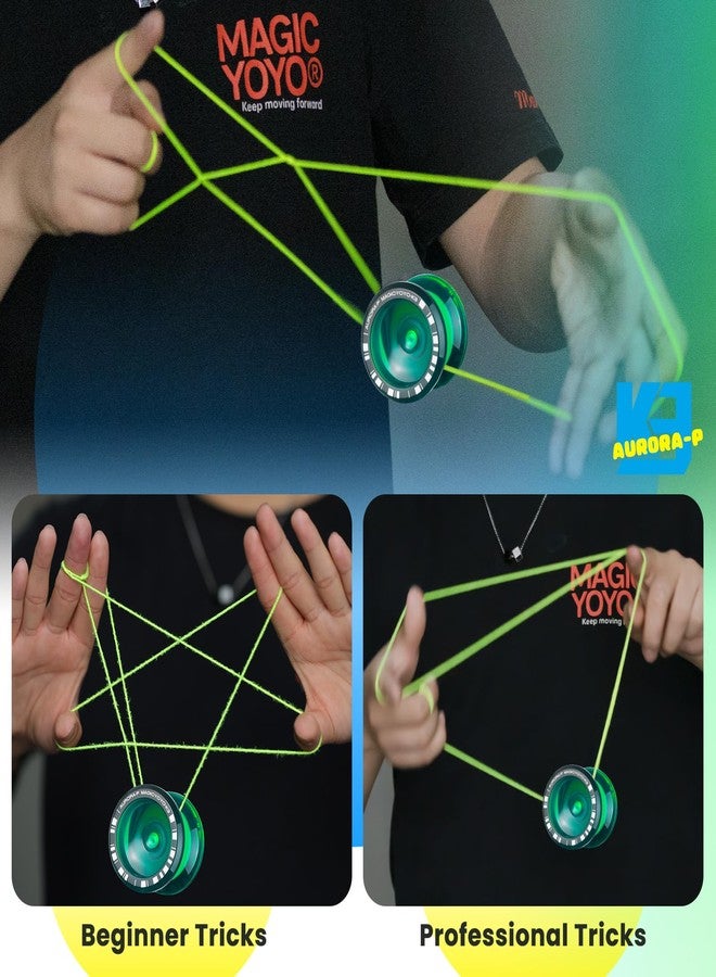 MAGICYOYO Crystal YoYo K3 Aurora-p, Responsive Yoyo for Kids, Pro Finger Spin Trick Yo yo for Advanced, with Unresponsive Yoyo Bearing with 12 Yoyo Strings + Square Yo-yo Ball Bag (Dark Green) - Image 4