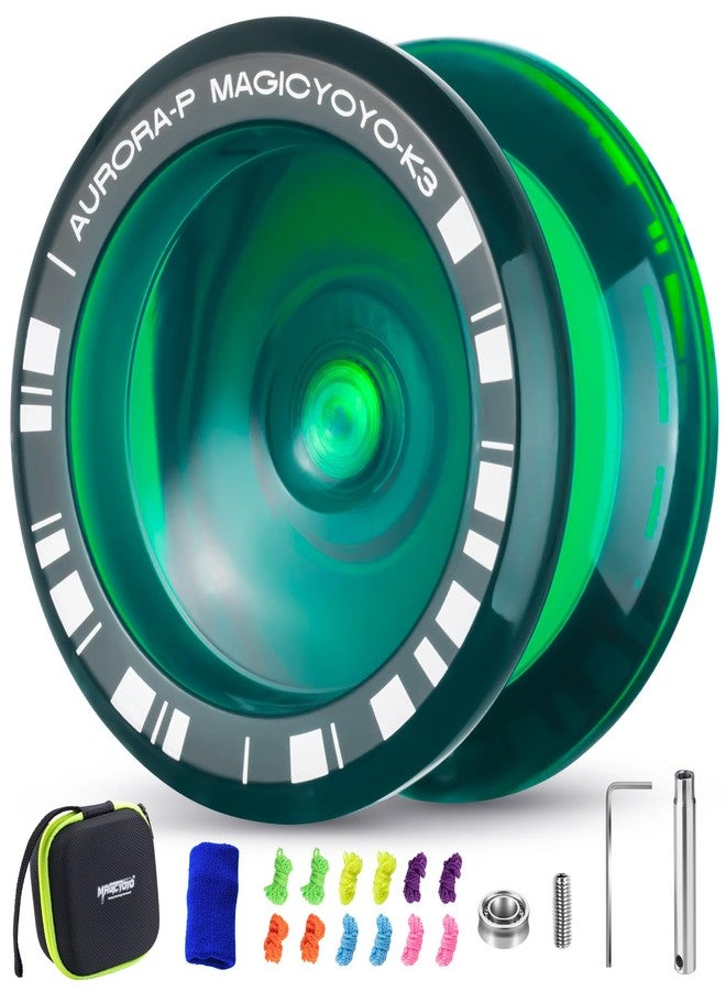 MAGICYOYO Crystal YoYo K3 Aurora-p, Responsive Yoyo for Kids, Pro Finger Spin Trick Yo yo for Advanced, with Unresponsive Yoyo Bearing with 12 Yoyo Strings + Square Yo-yo Ball Bag (Dark Green) - Image 1