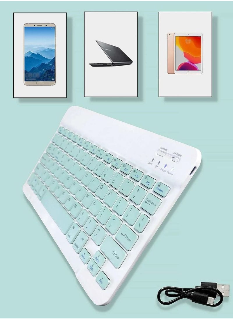 Yuwell - Universal Portable Rechargeable Mini Wireless Keyboard And Mouse Combo For Tablet Mobile Phones iPhone IOS Android And Windows Phones Mint Green/White - Image 1