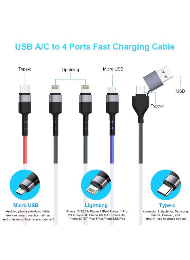 MTAKYI 10 Ft USB C Multi Fast Charging Cable Universal USB Cellphone Cables 4 in 1 Charging Cord with Lightning*2+Type C+Micro USB Nylon Braided Charger Cord Adapter for Apple iOS iPhone/Android/Samsung - Image 2