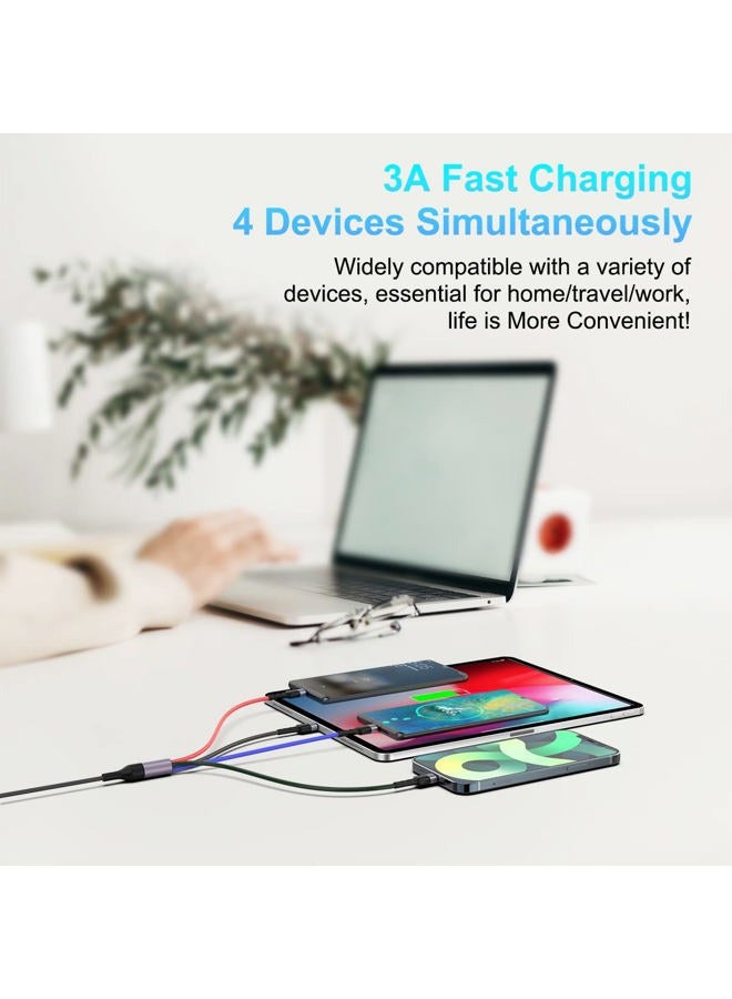 MTAKYI 10 Ft USB C Multi Fast Charging Cable Universal USB Cellphone Cables 4 in 1 Charging Cord with Lightning*2+Type C+Micro USB Nylon Braided Charger Cord Adapter for Apple iOS iPhone/Android/Samsung - Image 3