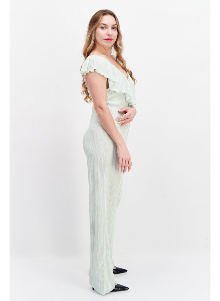 Miss Selfridge Women Petite Textured Sleeveless Jumpsuit, Green  - Image 3