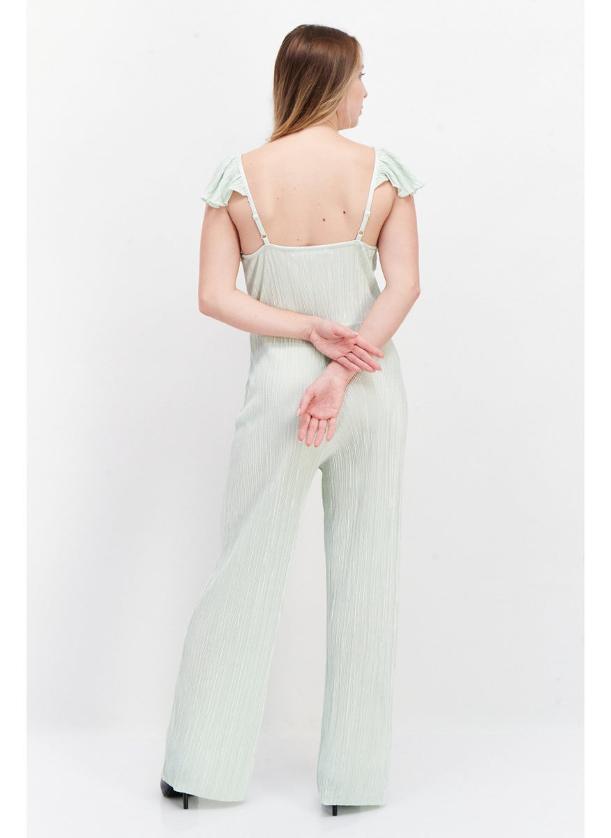 Miss Selfridge Women Petite Textured Sleeveless Jumpsuit, Green  - Image 2
