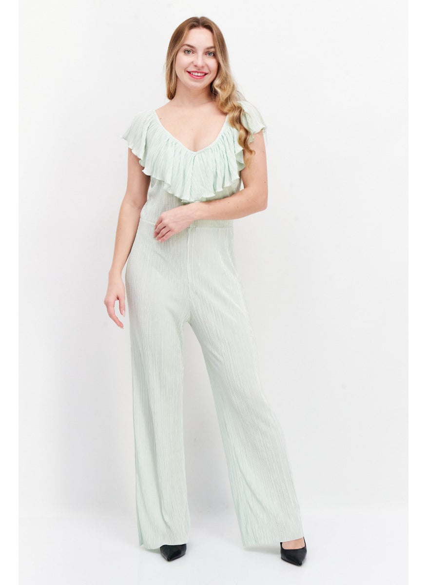 Miss Selfridge Women Petite Textured Sleeveless Jumpsuit, Green  - Image 1