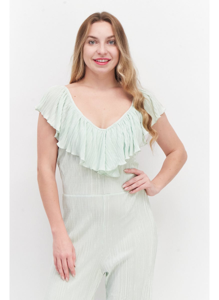 Miss Selfridge Women Petite Textured Sleeveless Jumpsuit, Green  - Image 4