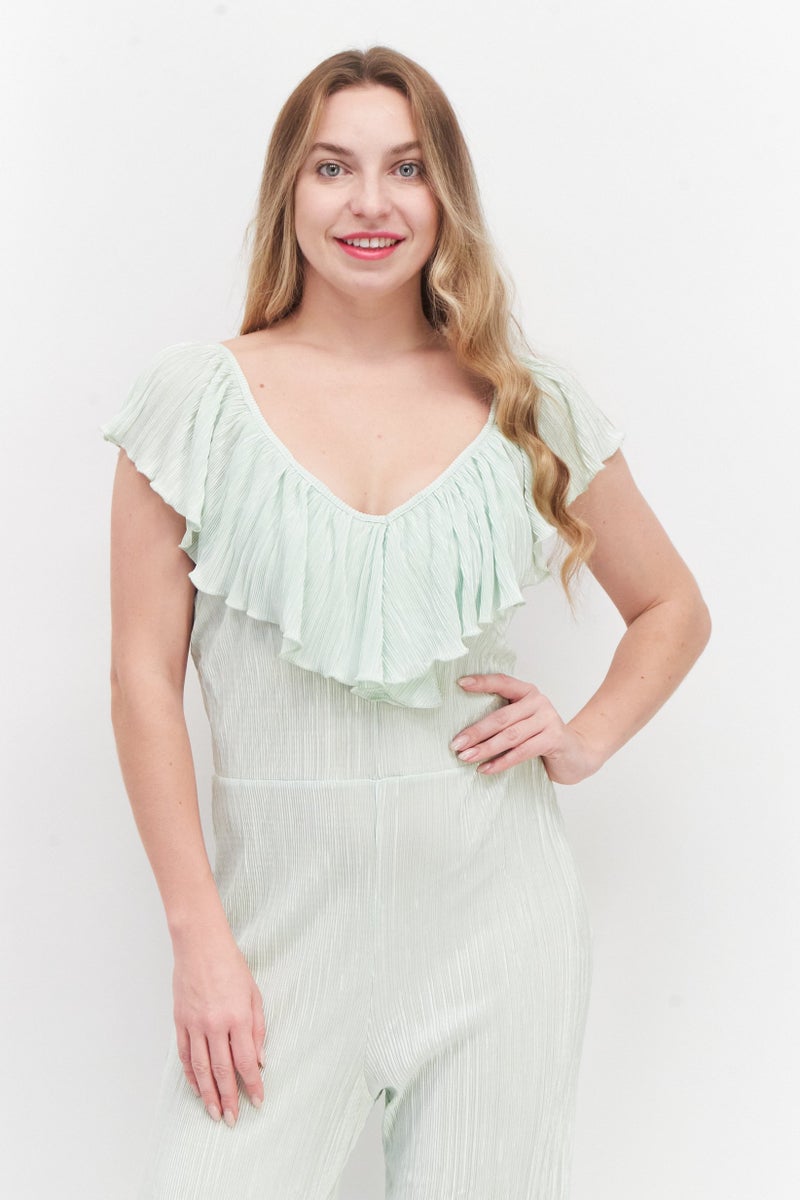 Miss Selfridge Women Petite Textured Sleeveless Jumpsuit, Green - Image 4