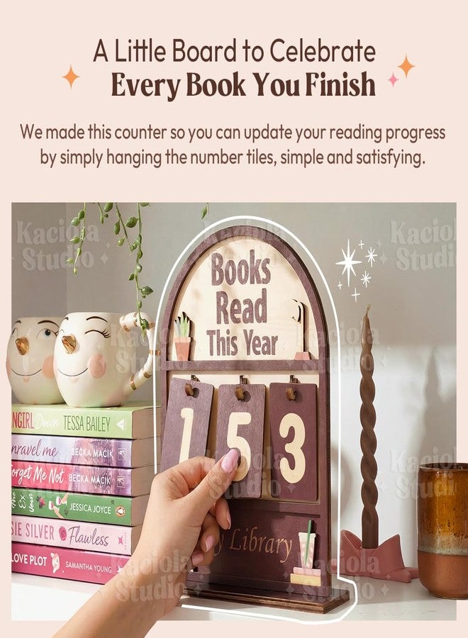 KACIOLA STUDIO Book Counter Sign, Books Read This Year Counter, Gifts for Booklovers/Reader/Women, Bookshelf Book Store Decor, Romantasy Bookish Gift (Natural Wood Books Read Tracker) - Image 2