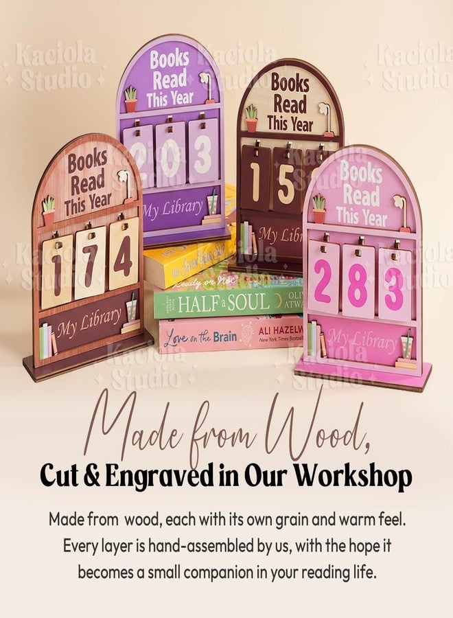 KACIOLA STUDIO Book Counter Sign, Books Read This Year Counter, Gifts for Booklovers/Reader/Women, Bookshelf Book Store Decor, Romantasy Bookish Gift (Natural Wood Books Read Tracker) - Image 5
