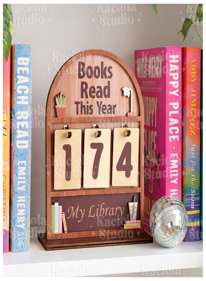 KACIOLA STUDIO Book Counter Sign, Books Read This Year Counter, Gifts for Booklovers/Reader/Women, Bookshelf Book Store Decor, Romantasy Bookish Gift (Natural Wood Books Read Tracker) - Image 1