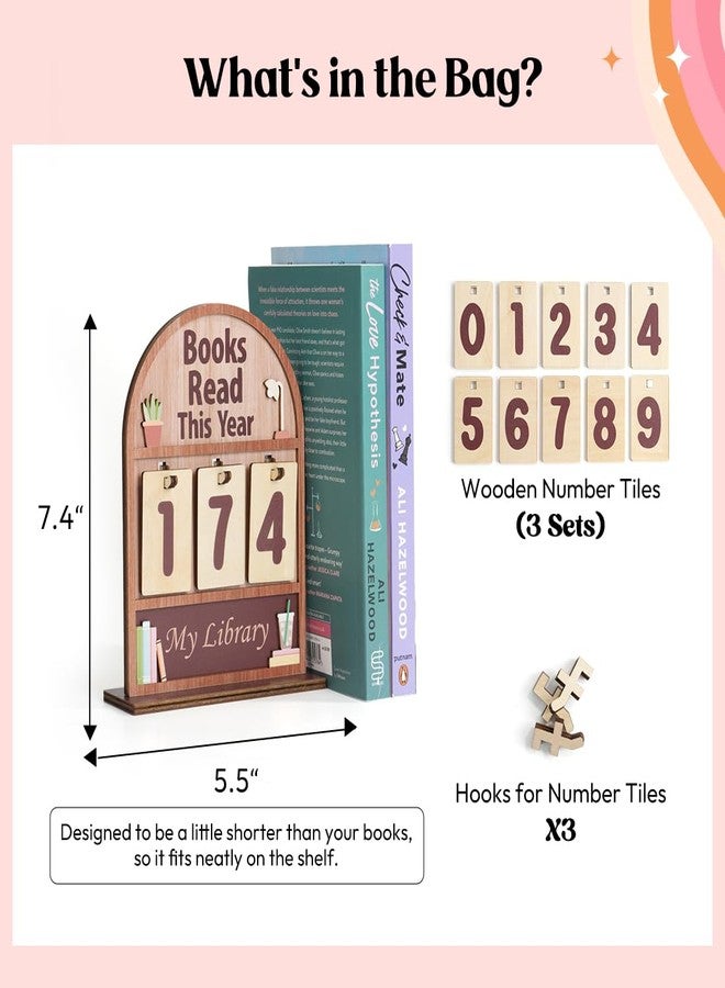 KACIOLA STUDIO Book Counter Sign, Books Read This Year Counter, Gifts for Booklovers/Reader/Women, Bookshelf Book Store Decor, Romantasy Bookish Gift (Natural Wood Books Read Tracker) - Image 3