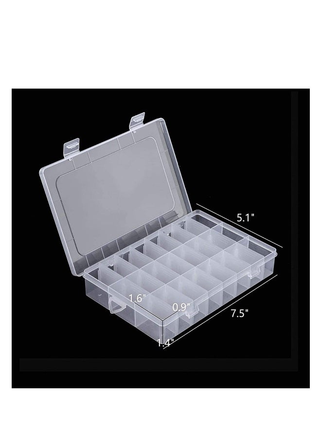 Plastic Organizer Container Box, 24 Grids Storage Box with Adjustable Dividers Organizer Storage Container Removable Grid Compartment Big Clear Slot box Case for Beads Earring Small Items