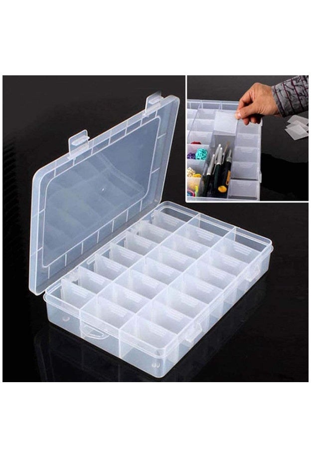 Plastic Organizer Container Box, 24 Grids Storage Box with Adjustable Dividers Organizer Storage Container Removable Grid Compartment Big Clear Slot box Case for Beads Earring Small Items