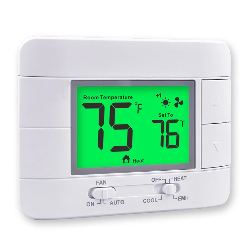 Garystat NonProgrammable Heat Pump Thermostat for House 2 Heat1 Cool with Temperature Humidity Monitor and Large Green LCD