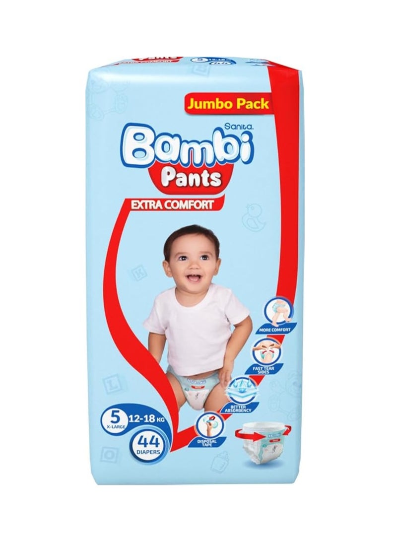 Sanita Bambi Sanita Pants Baby Diapers, Size 5, X-Large, 12-18 Kg, Jumbo Pack, 44 Pants - Image 1
