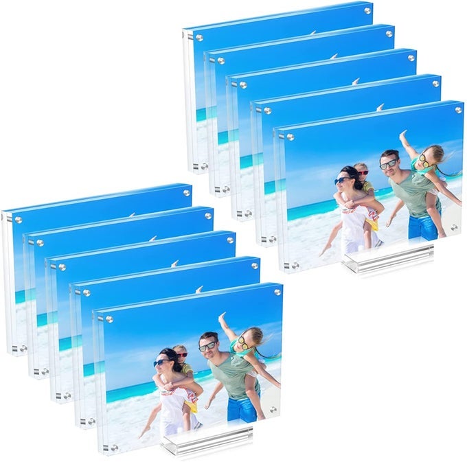 10 PACK ACRYLIC PICTURE FRAME 57 CLEAR DOUBLE SIDED MAGNETIC PHOTO FRAME FRAMELESS BABY FRIEND FAMILY PICTURE DESKTOP DISPLAY WITH SUPPORT STAND AND GIFT BOXES