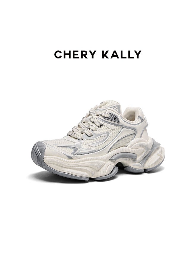 Chery Kally Classic Dad Shoes New Casual Thick-soled Height Increasing Women's Shoes Ld5020 Silver White 37 - Image 1
