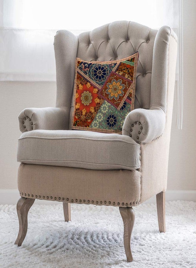 Beabes Flowers Mandalas Throw Pillowcase Vintage Square Patchwork Pattern in Ethnic Style with Floral Warm Throw Cushion Covers for Men Women Boys Girls Home Decor Cotton Linen 16x16 Inch - Image 4