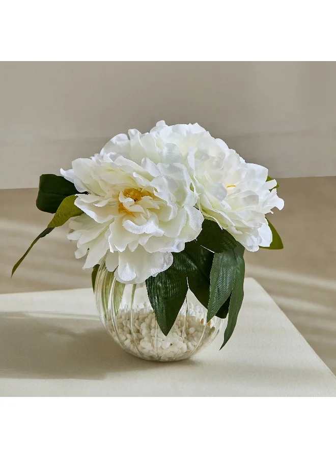 Home Box Areos Peony Flower Arrangement with Glass Pot - 28x28x18 cm