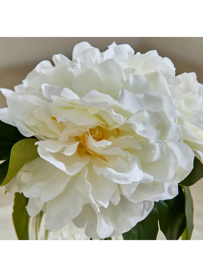 Home Box Areos Peony Flower Arrangement with Glass Pot - 28x28x18 cm