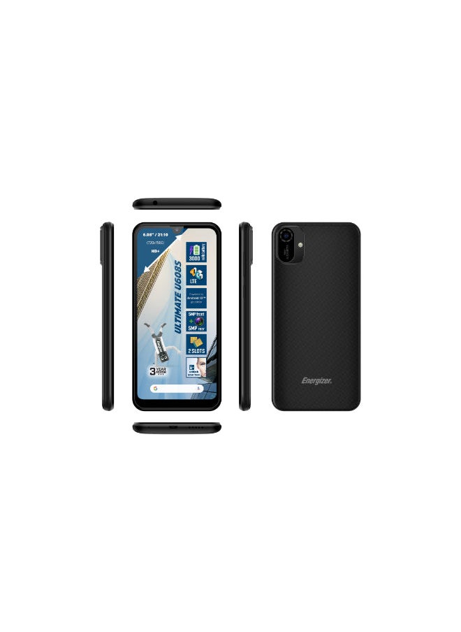 Energizer - U608S Mobile Phone - 6.08" TFT LCD Screen, 4G WiFi/GPS/GSM/HSPA/LTE, Android 11 Smart Phone w/ Dual SIM, 16GB ROM/1GB RAM, 3000mah Long Battery Life, 5.0MP Camera + VGA, MicroUSB port - Black - Image 1