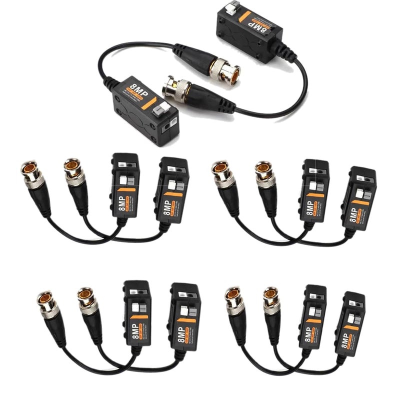MESHIV 8MP Passive Video Balun Set Push Terminal CCTV HD TVI CVI AHD BNC UTP Pair for HD Camera Black BVB8MP Black Pack of 5 - Image 1