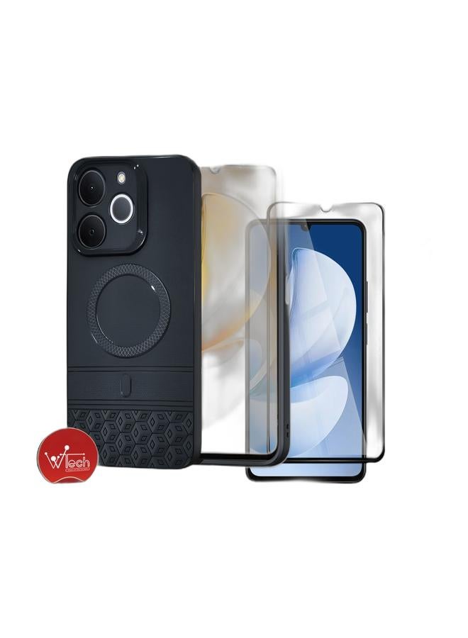 Wtech Realme Note 70 4G 2025 Soft Silicone Case with Magsafe Compatible Case Cover (MCMPMN) - Black & Realme Note 70 4G 2025 / Realme Note 70T Premium E2E Series Full Glue Full Cover Tempered Glass Screen Protector (MSGECN) - Clear/Black Bundle - Image 1