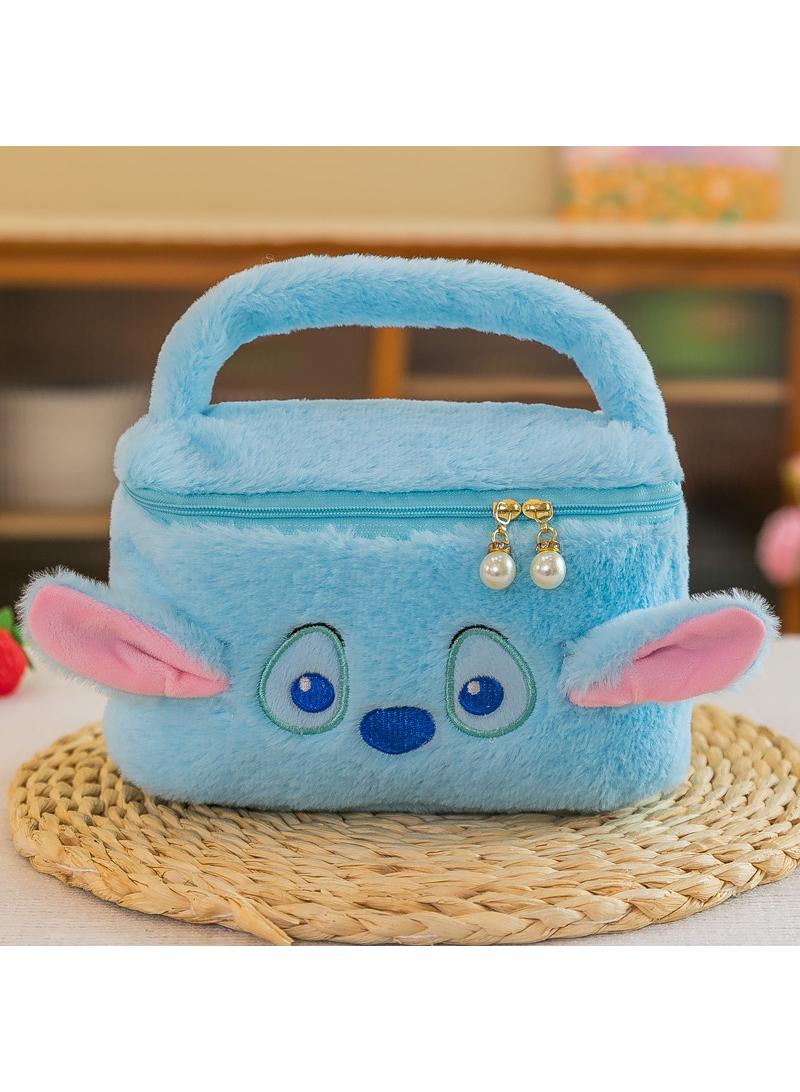 Y&D Cute Plush Makeup Bag handbag  Open Flat Travel Toiletry Accessories Organizer Cosmetic Pouch with Handle for Cosmetics Brushes Toiletry Jewelry  - Image 1