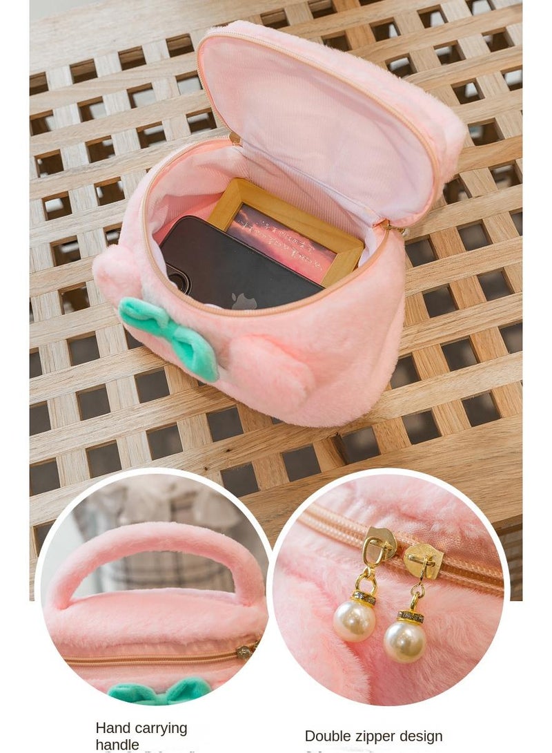 Y&D Cute Plush Makeup Bag handbag  Open Flat Travel Toiletry Accessories Organizer Cosmetic Pouch with Handle for Cosmetics Brushes Toiletry Jewelry  - Image 2