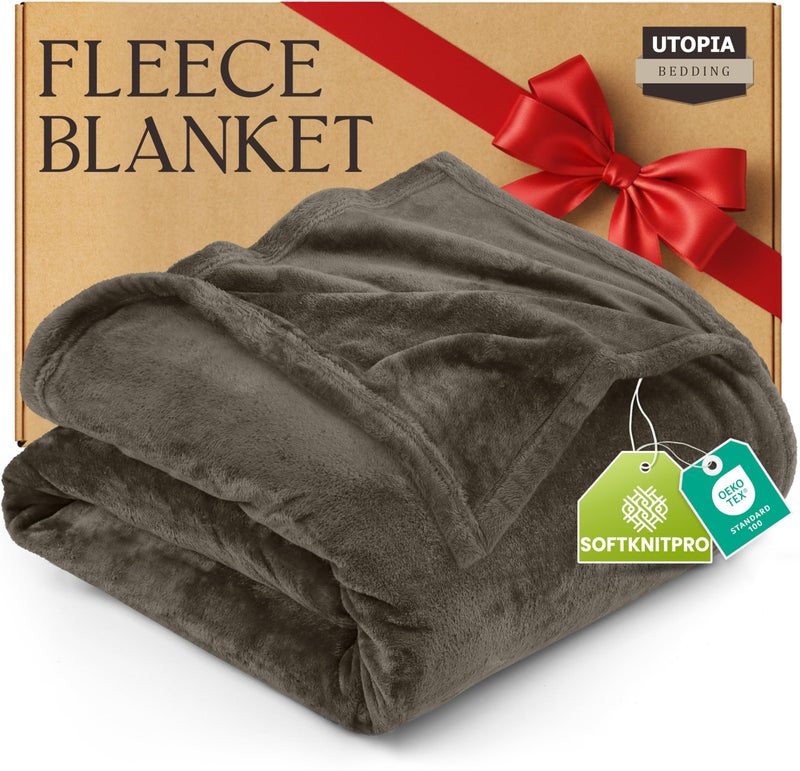 Utopia Bedding Fleece Blanket Queen Size Brown 300GSM Luxury Fuzzy Soft Anti-Static Microfiber Bed Blanket (90x90 Inch) - Image 1