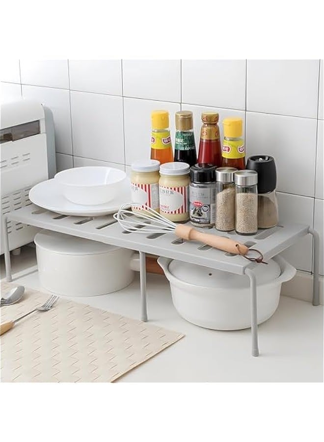 TRASSLE Cabinet Shelf,Expandable Kitchen Counter Storage Rack Organizer for Kitchen,Bathroom,Kitchen Shelf Organizer for Cabinet Counter Cupboard Pantry, Adjustable Cabinet Countertop Shelves - Image 1