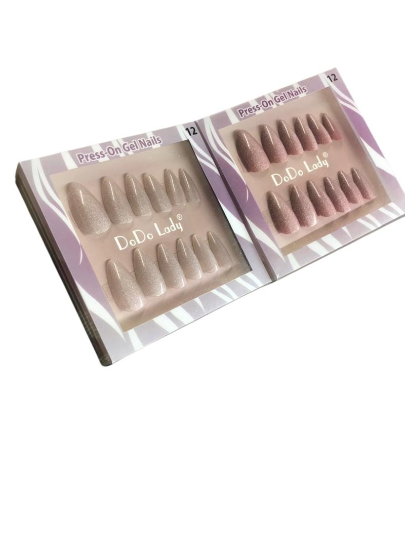 طقم أظافر صناعية 2 باكيت بلونين مختلفين، 24 قطعة مع 2 شريط لاصق للأظافر، تركيب سهل ومظهر أنيق - Image 2