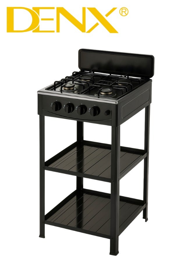 DENX 4-Burner Gas Stove Model DX2813 with Electronic Ignition, Desktop Design with Integrated Stand and Dual Storage Shelves, Heavy-Duty High-Temperature Painted Body, Ideal for Home Cooking, Camping, Outdoor Grilling, Fishing, and Emergency Use - Image 2