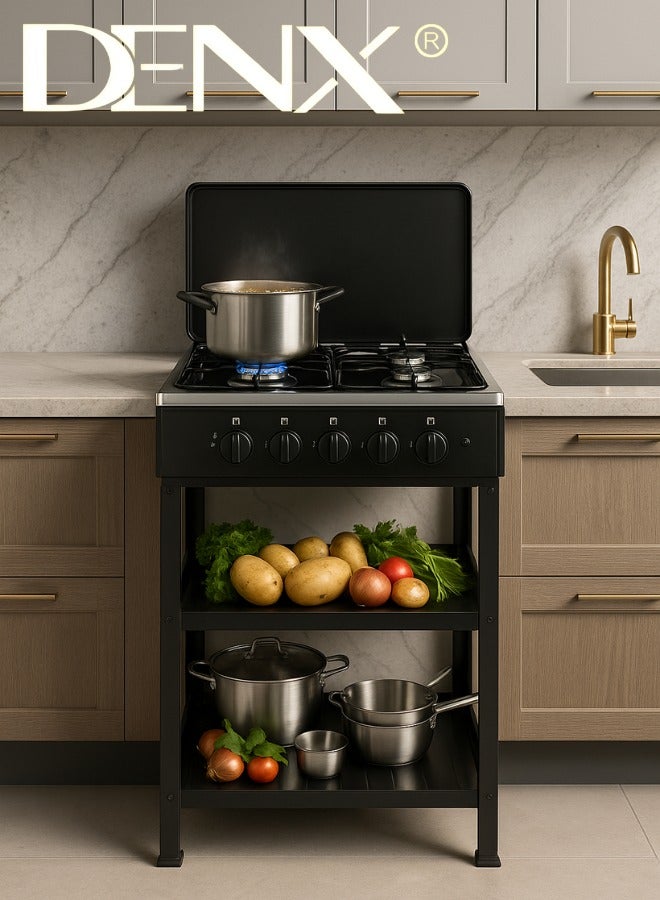 DENX 4-Burner Gas Stove Model DX2813 with Electronic Ignition, Desktop Design with Integrated Stand and Dual Storage Shelves, Heavy-Duty High-Temperature Painted Body, Ideal for Home Cooking, Camping, Outdoor Grilling, Fishing, and Emergency Use - Image 4