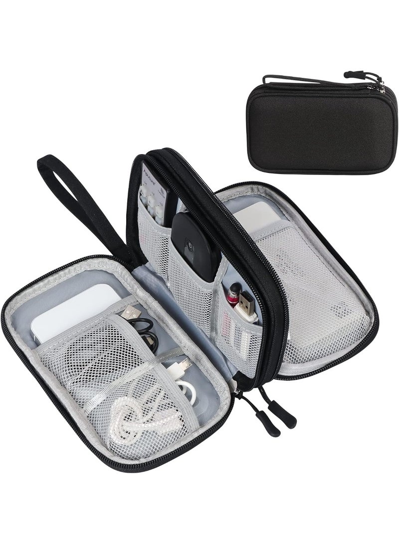Travel Cable Organizer Pouch Electronic Accessories Carry Case Portable Waterproof Double Layers All-in-One Storage Bag for Cord, Charger, Phone, Earphone Black  - Image 1