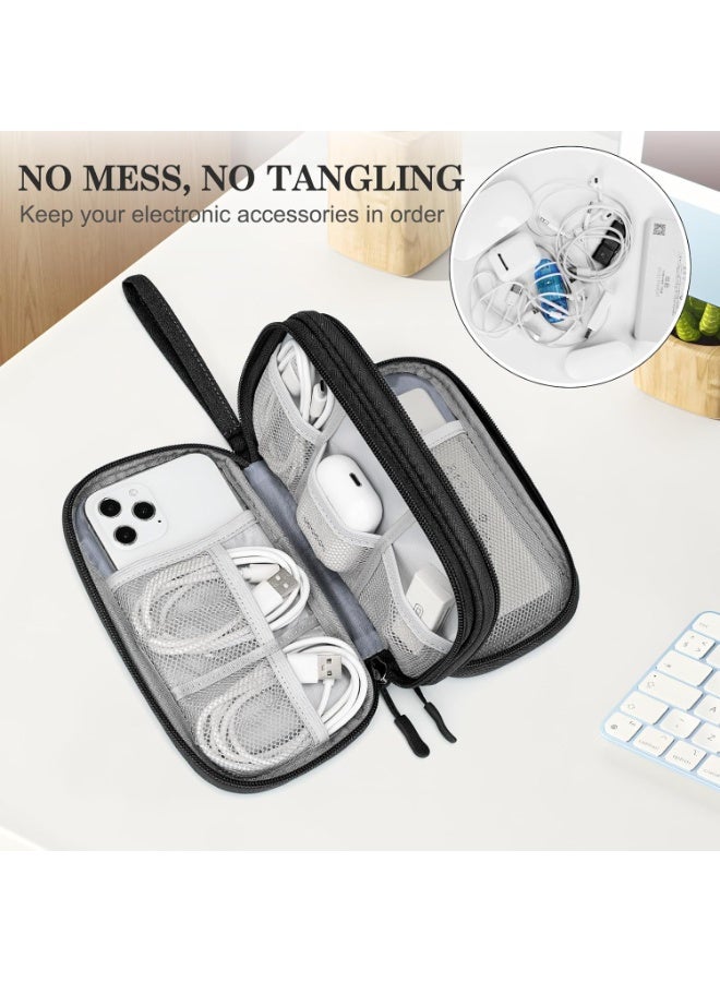 Travel Cable Organizer Pouch Electronic Accessories Carry Case Portable Waterproof Double Layers All-in-One Storage Bag for Cord, Charger, Phone, Earphone Black  - Image 5