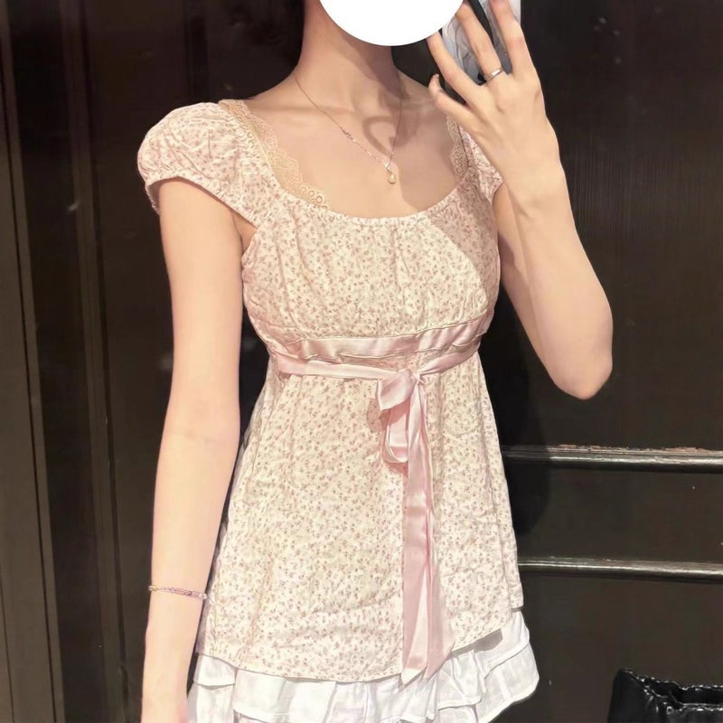 Women's Bow Tie Waist Short Sleeve T-Shirt - Image 1