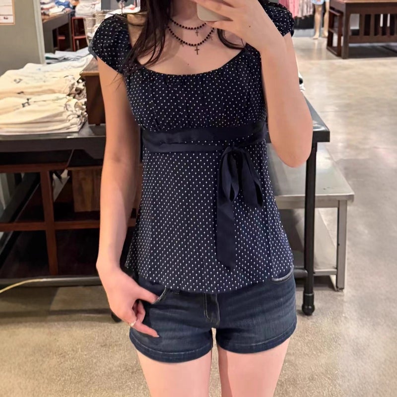Women's Bow Tie Waist Short Sleeve T-Shirt - Image 2