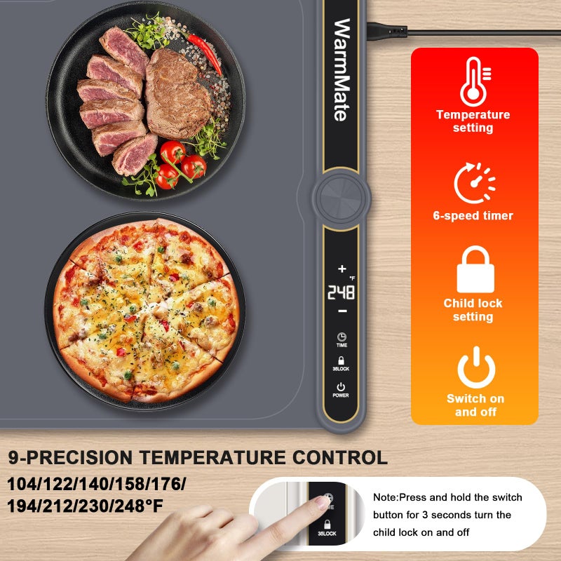 WarmMate Food Warming Matï¼ŒElectric Warming Tray with 9-Level Temperature Precision Control, 6H Timer,8s Full Surface Rapid Heating, Ideal for Buffets, Parties & Gatherings (Roll-Up Designï¼ŒDark Grey) - Image 5