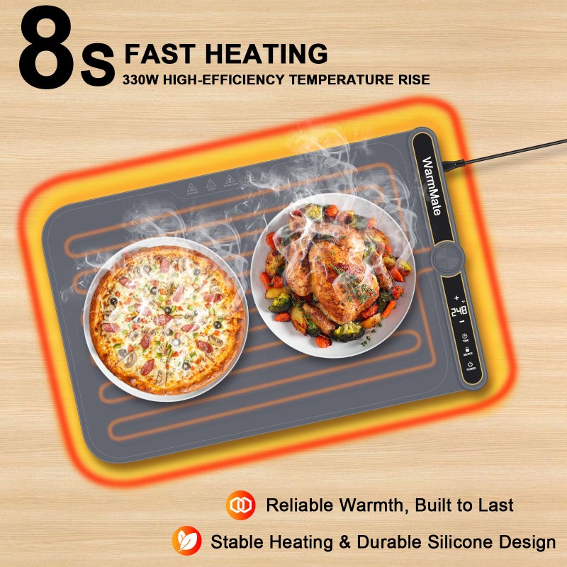 WarmMate Food Warming Matï¼ŒElectric Warming Tray with 9-Level Temperature Precision Control, 6H Timer,8s Full Surface Rapid Heating, Ideal for Buffets, Parties & Gatherings (Roll-Up Designï¼ŒDark Grey) - Image 4