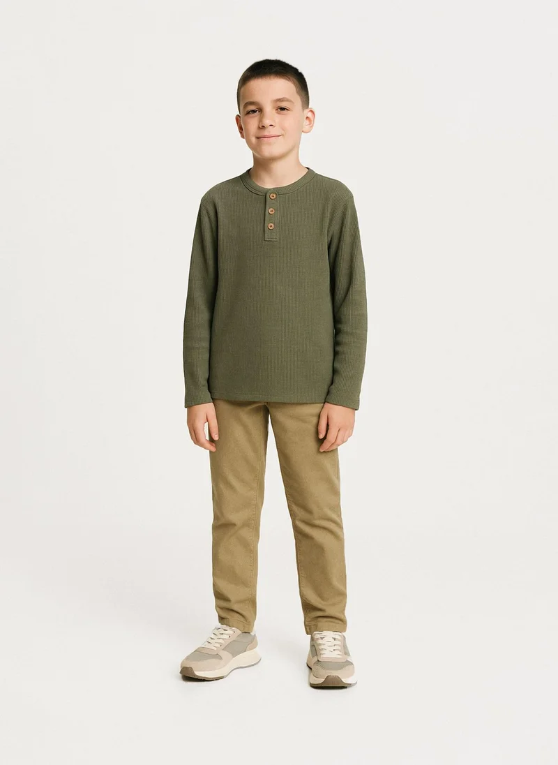MINOTI Teen Boys Long Sleeve Henley Top with Buttons