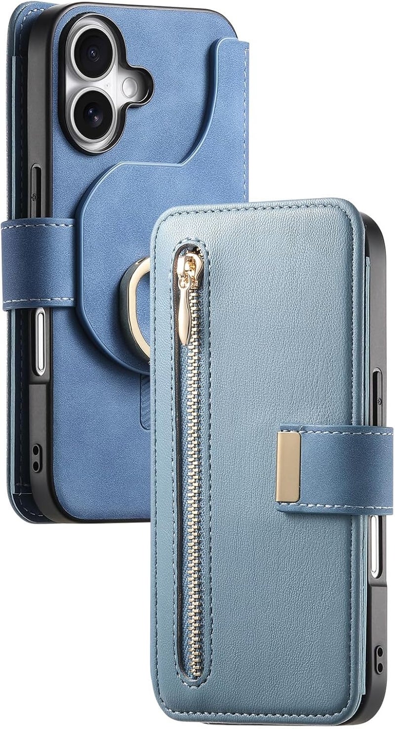 Flip Case for iPhone 16 Pro Max/16 Pro/16 Plus/16,All-Inclusive Protection Wallet Leather Case with Card Slots Ultra Thin Magnetic Cover (16 Plus,Blue) - Image 1