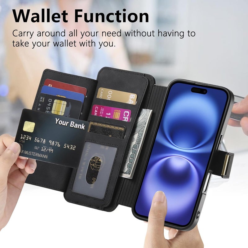 Flip Case for iPhone 16 Pro Max/16 Pro/16 Plus/16,All-Inclusive Protection Wallet Leather Case with Card Slots Ultra Thin Magnetic Cover (16 Plus,Blue) - Image 5