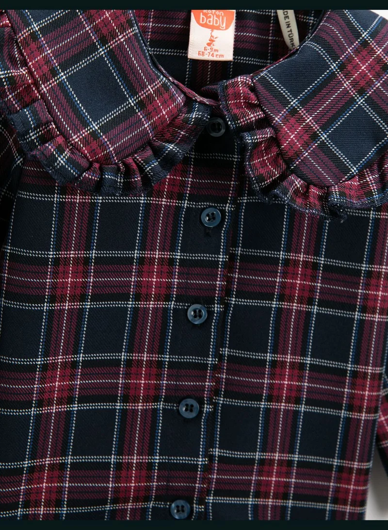 كوتون Wide Peter Pan Neck Shirt Ruffled Detail Long Sleeve