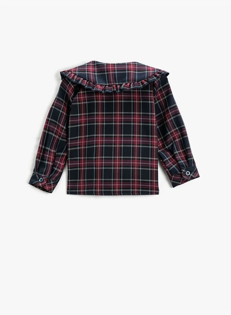 كوتون Wide Peter Pan Neck Shirt Ruffled Detail Long Sleeve