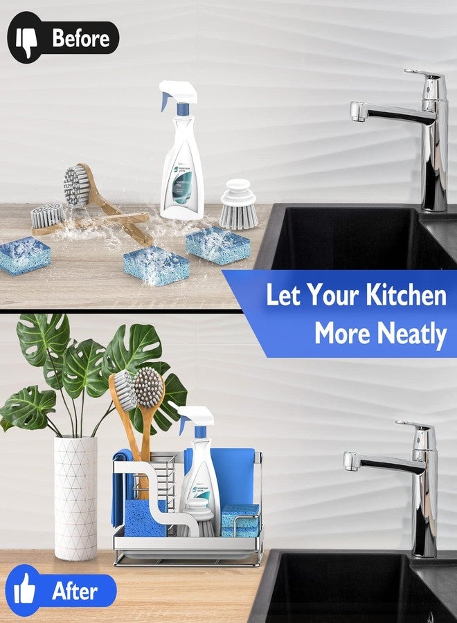 MEYONER Sink Caddy Organizer, Stainless Steel Countertop Organizer, Sponge Holder with Removable Drain Pan for Sponge, Brush, Dishcloth, Dish Soap, Bottles (Silver) - Image 4