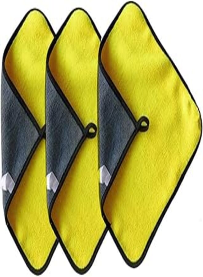 3PCS Car Drying Towel,Microfiber Cleaning Cloth for Car and House - Microfiber Cleaning Rags for Car, Glass, Stainless Steel, Table, Window Cleaning Cloth (Yellow)