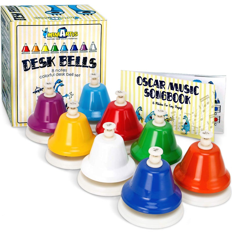 MINIARTIS Desk Bells for Kids | Educational Music Toys for Toddlers 8 Notes Colorful Hand Bells Set | Kids Musical Instrument with 15 Songbook | Great Birthday Gift for Children - Image 1