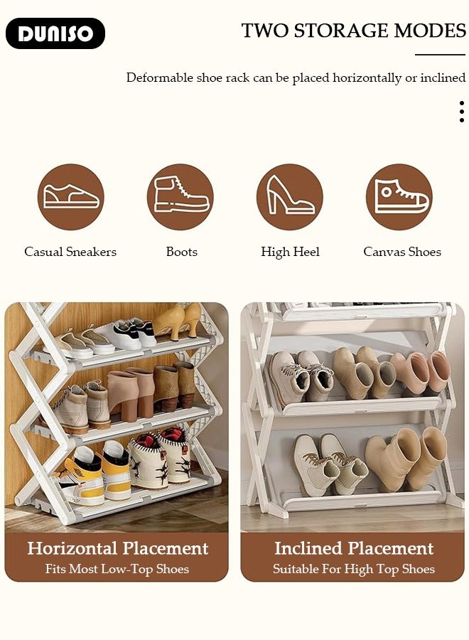 DUNISO 4-Tier Foldable Shoe Rack, Narrow Shoes Organizer, Adjustable Shoe Shelf, Space Saving Shoe Rack Organizer,Installation-Free Standing Shoe Rack for Closet Hallway Entryway Bedroom Bathroom Kitchen Door - Image 3